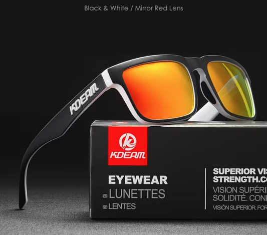 Kdeam Polarized Tactical Sunglasses -  Black & White / Mirror Red Lens C7