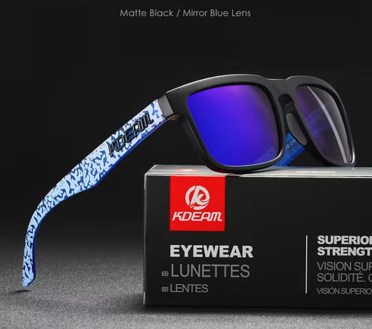 Kdeam Polarized Tactical Sunglasses -  Matte Black / Mirror Blue Lens C10